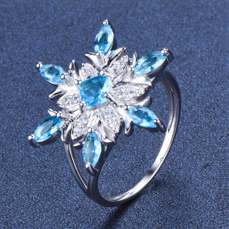 New Fashion Blue Star Zircon Flower Ring In US Sizes 6 7 8 9 10 With Dainty Petal Design For Women Everyday Wear Casual