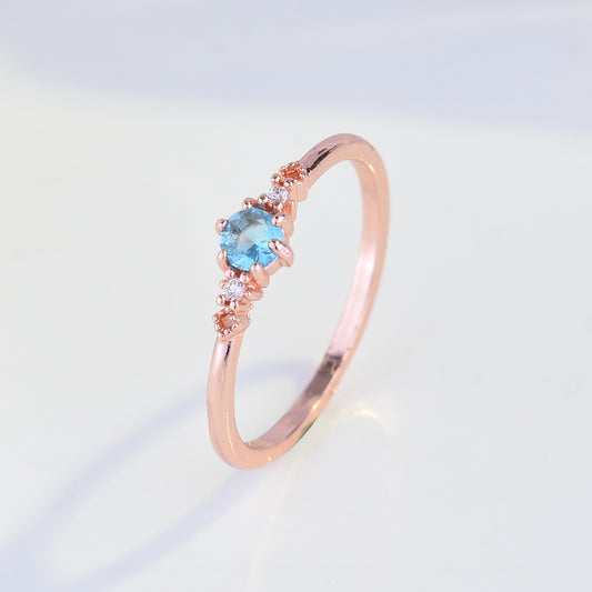 Womens Geometric Ring Diamond Inlay Sterling Silver Gemstone Aquamarine Copper Platinum Plated Ring Aquamarine