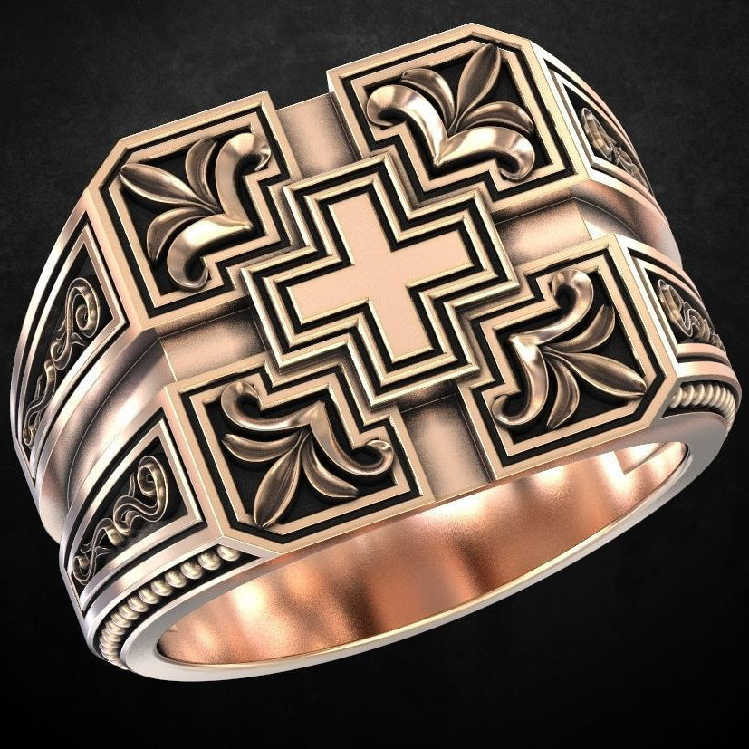 Mens Vintage Carved Cross Ring Black Plated Copper Fashion Jewelry For Daily Wear And Special Occasions Gifted