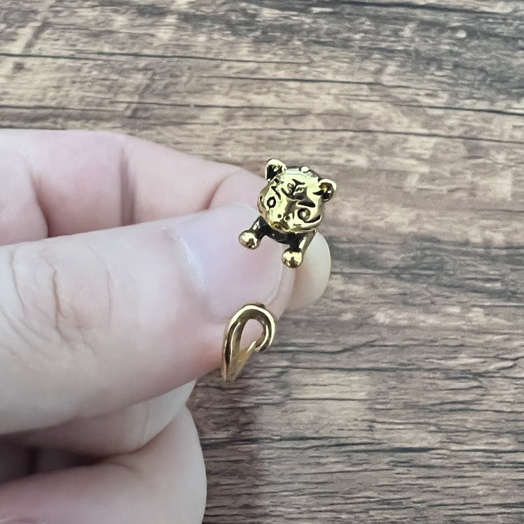Unisex Tiger Ring Adjustable Open Ring Distressed Zinc Alloy Retro Statement Jewelry For Women And Men Classic