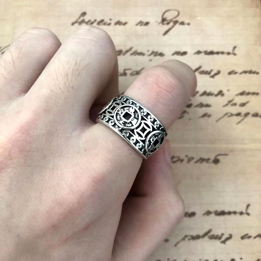 Unisex Index Finger Ring Vintage Distressed Adjustable Alloy Metal Unique Design Symbolic Lucky Charm One Size