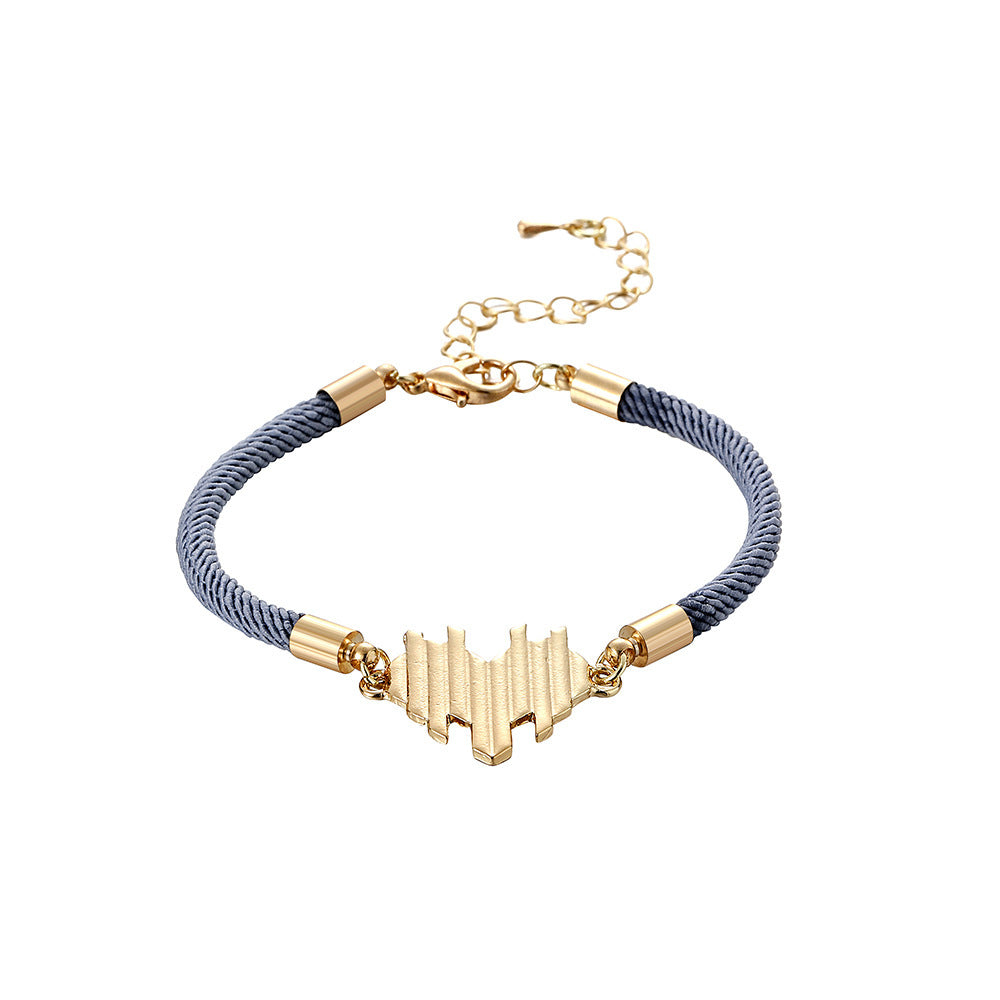 Womens Handwoven Heart Design Bracelet With Red String Accent Alloy Bangle Versatile Fashion Jewelry Gift Idea