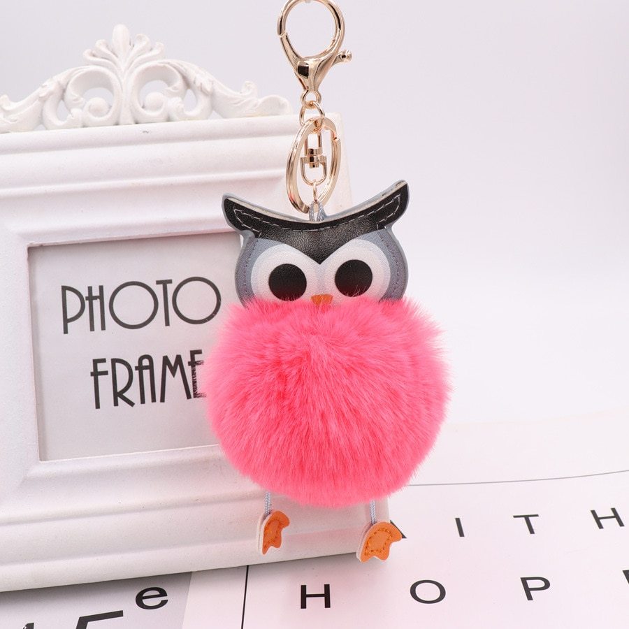 Plush Owl Keychains Fluffy Ball Key Ring For Backpack Bag Decoration Adorable Animal Accessory Unisex Keychain
