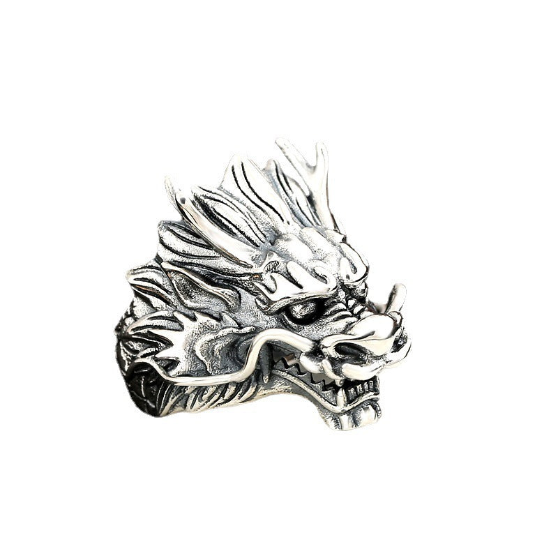 Sterling Silver Dragon Head Ring Zodiac Vintage Style