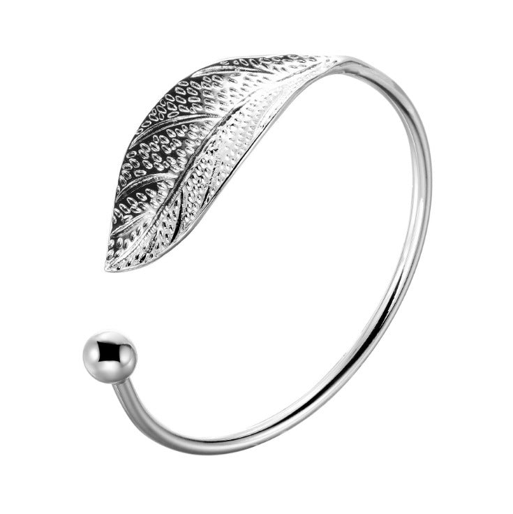 Womens Leaf Bracelet Silver Electroplated Copper Jewelry Gift For Wedding Anniversary Birthday Elegant Designs