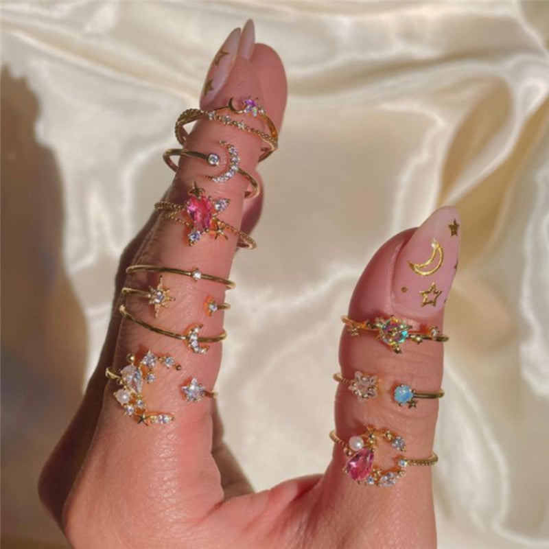 Women Zircon Star Moon Ring In 18K Gold Color Fashion Jewelry For Everyday Wear Elegant Trendy Accessory That Shines