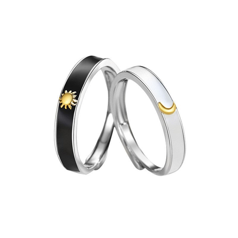 Sun And Moon Adjustable Couple Rings Set His Hers Promise Rings Metal Band For Anniversary Gift For Daily Wear