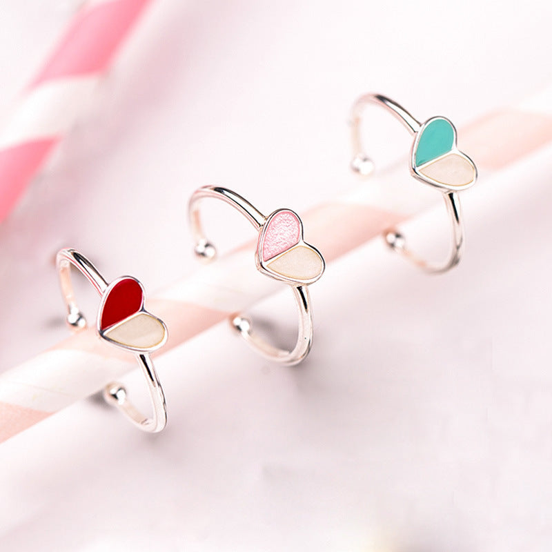 Womens 925 Sterling Silver Heart Ring Sweet Cute Design For Index Finger Red Blue Pink Ideal Everyday Wear For Women