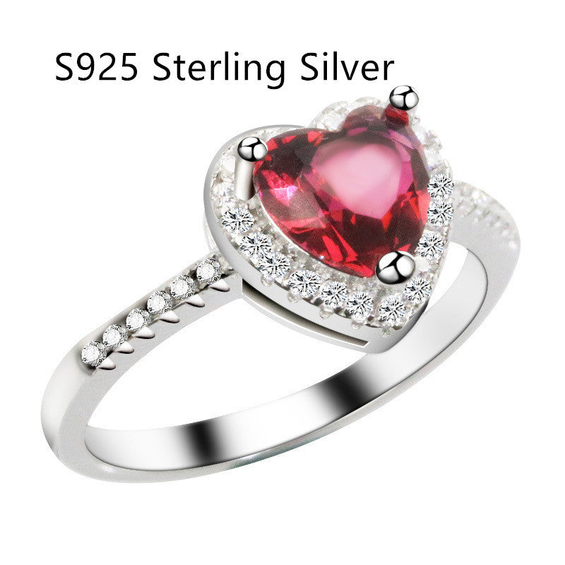 Women Ring Heart Shaped Blue Gemstone White Copper European American Wave Design Sizes 5 6 7 8 9 10 Royal Blue