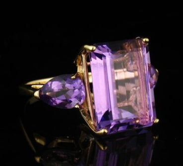 Women's Tourmaline Amethyst Ring With Diamond Accent 18K Gold Plated Silver Copper Jewelry Elegant Modern Style