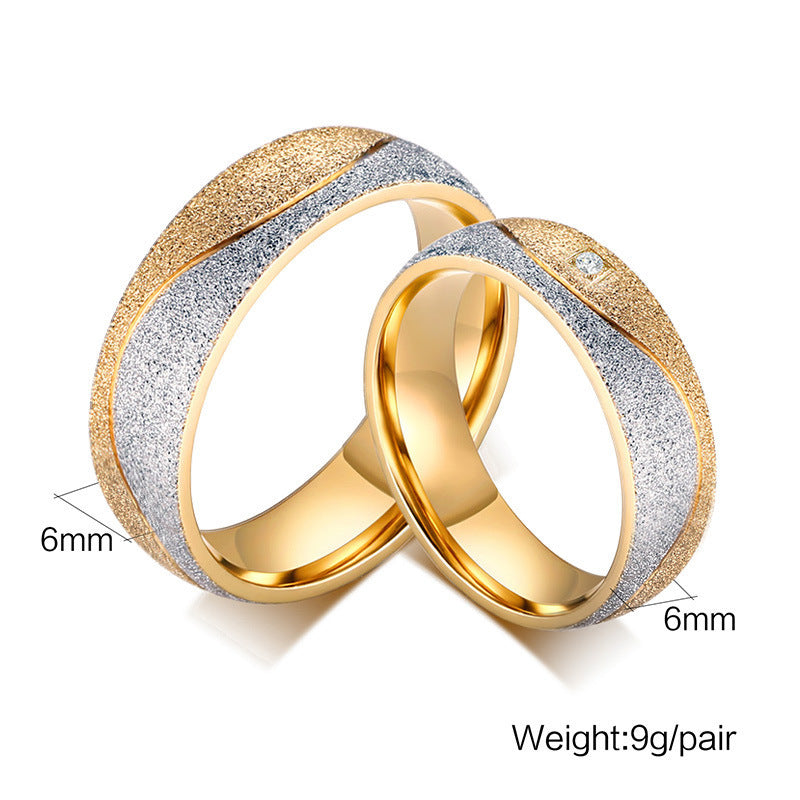 Couple Ring Titanium Steel Zircon Inlay Geometric Design For Engagement Wedding Promise Durable For Daily Wear