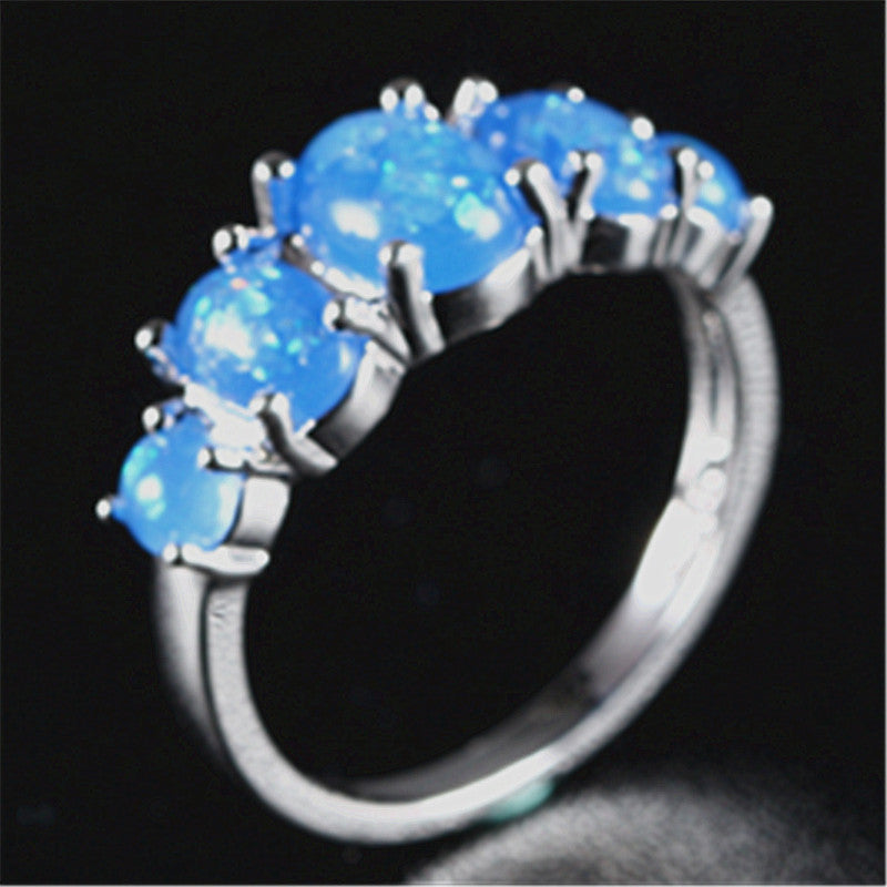 Natural Blue Opal Ring 925 Sterling Silver Gold Plated Unisex Wedding Jewelry Gift Size 6 To 10 Elegant Design
