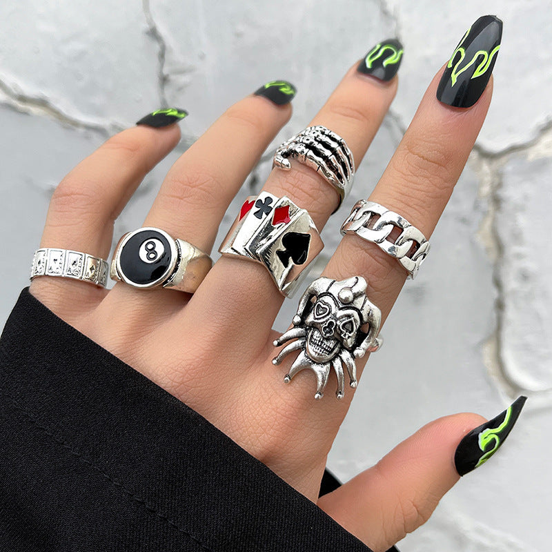 Skull Ring Set Vintage Knuckle Rings For Women Girls Punk Rock Rings Geometric Alloy Little Monsters Cool Rock