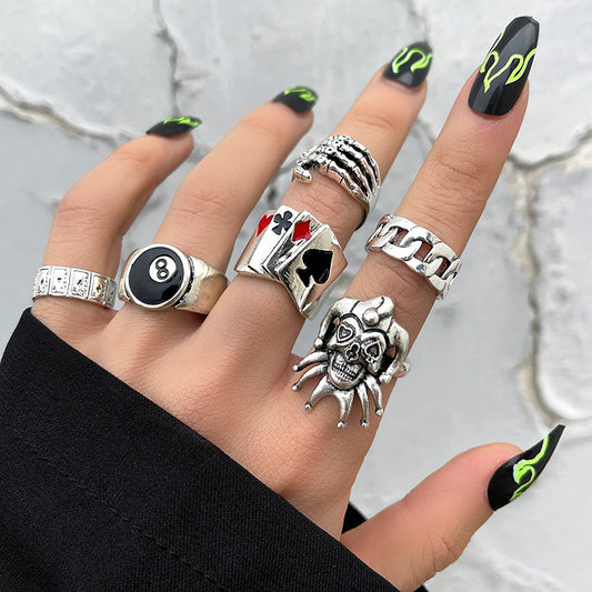 Skull Ring Set Vintage Knuckle Rings For Women Girls Punk Rock Rings Geometric Alloy Little Monsters Cool Rock