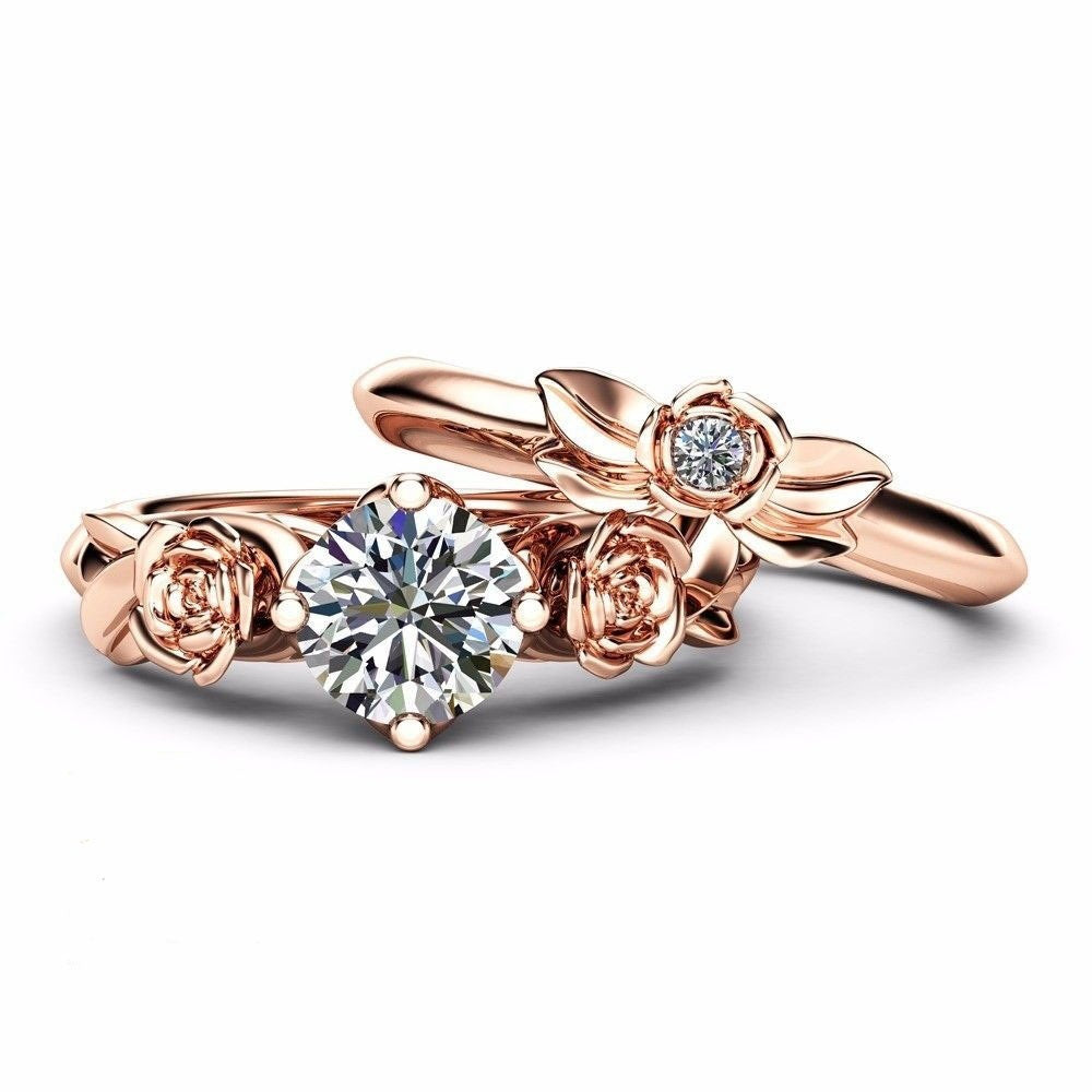 Rose Gold Ring Copper Gold Plated with Gemstones Electroplated Finish Jewelry Gift for Her Fashion Ring Elegant Ring
