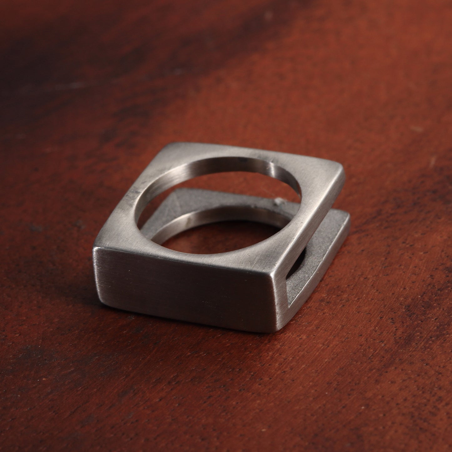 Mens Square Hollow Stainless Steel Ring Geometric Design Silver Band Jewelry Gift For Festivals European Style