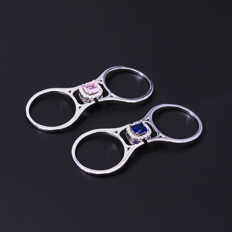 Copper Zircon Double Color Flip Ring For Women Reversible