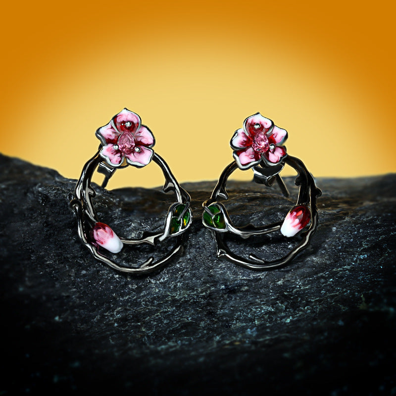 Flower Earrings For Women Elegant Silver Tone Studs With Diamond Accents Alloy Inlaid Gems White Copper Shines