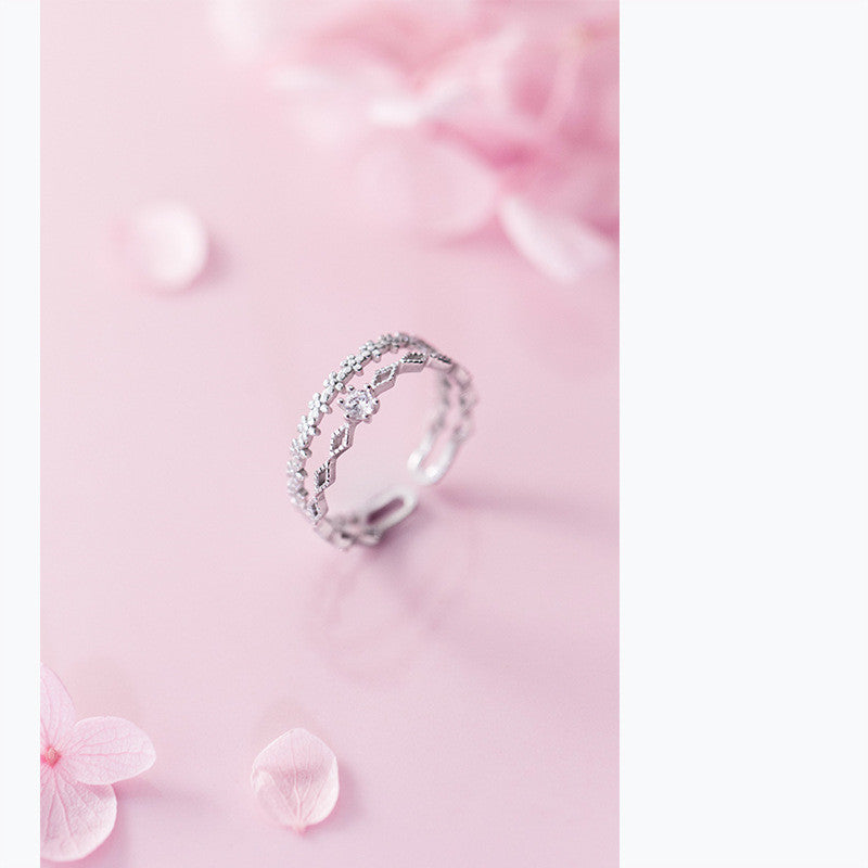 Adjustable Opening Ring For Women With Double Diamond And Single Band Adjustable Size Range 11 To 14 For Everyday Wear