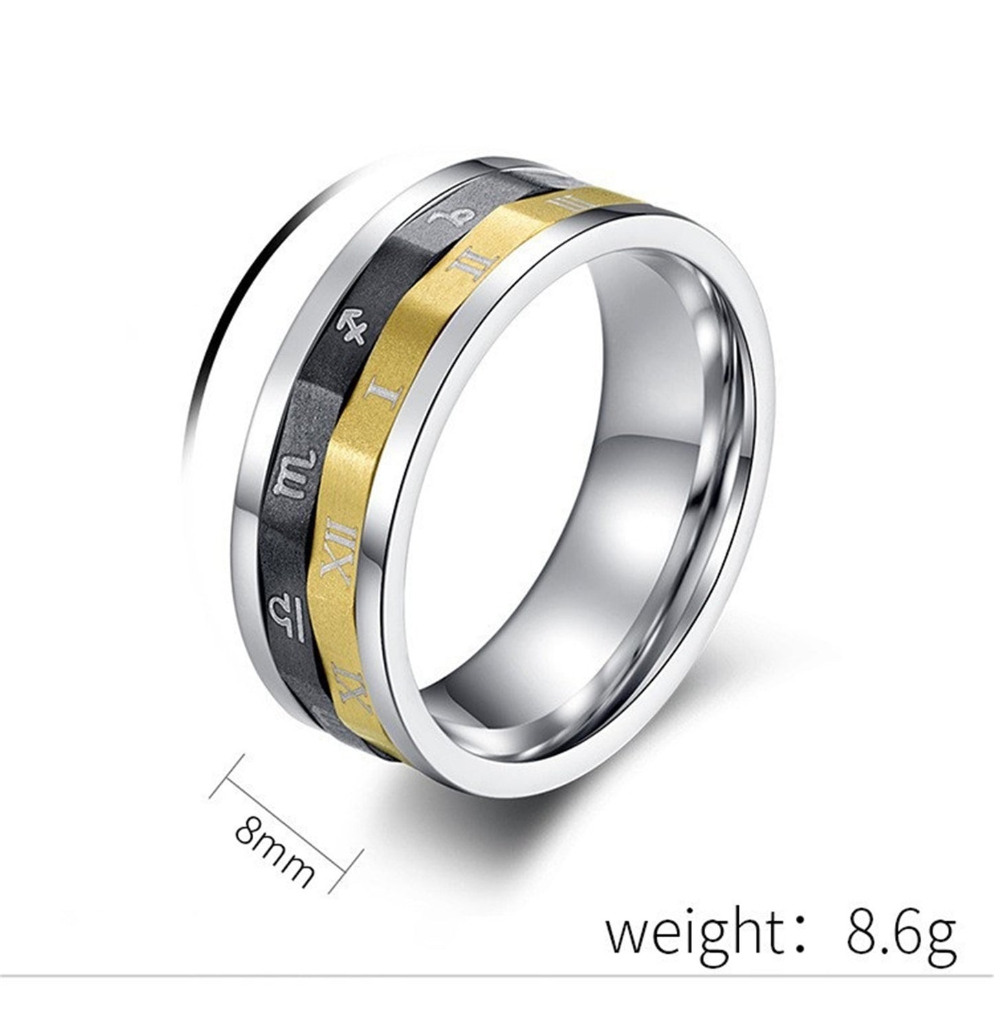 Unisex Titanium Steel Ring with Twelve Constellation Design and Roman Numerals Band Men and Women Fashion Jewelry Ring Simple Anniversary Gift