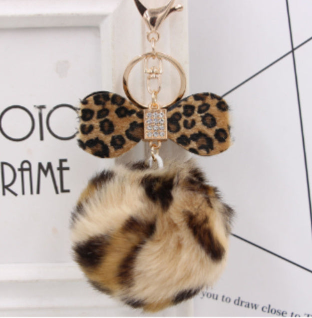 Fur Ball Leopard Keychain Fluffy Pom Pom Pendant For Backpacks Purses Bags Rabbit Hair Cute Gift Idea For All Ages