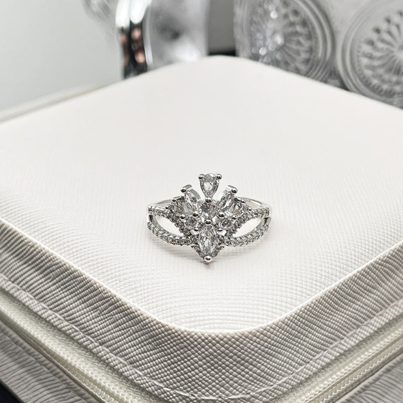 Open End Zircon Ring Copper With Crown Geometric Inlay Irregular Folding Element Ring For Her Elegant Gift Set