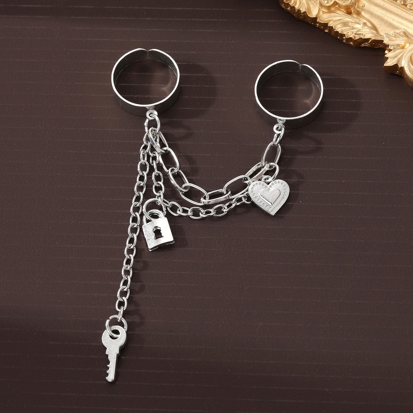 Adjustable Butterfly Chain Ring for Women Men Open Heart Geometric Alloy Electroplated Unisex Ring Trendy Look