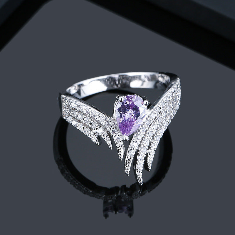 Personalized Wing Ring Zircon White Gold Inlay for Women