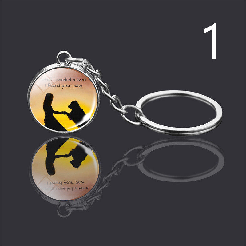 Dog Keychain Double Sided Glass Ball Pendant Exquisite Metal Design Key Chain For Pet Lovers Gift For Everyday