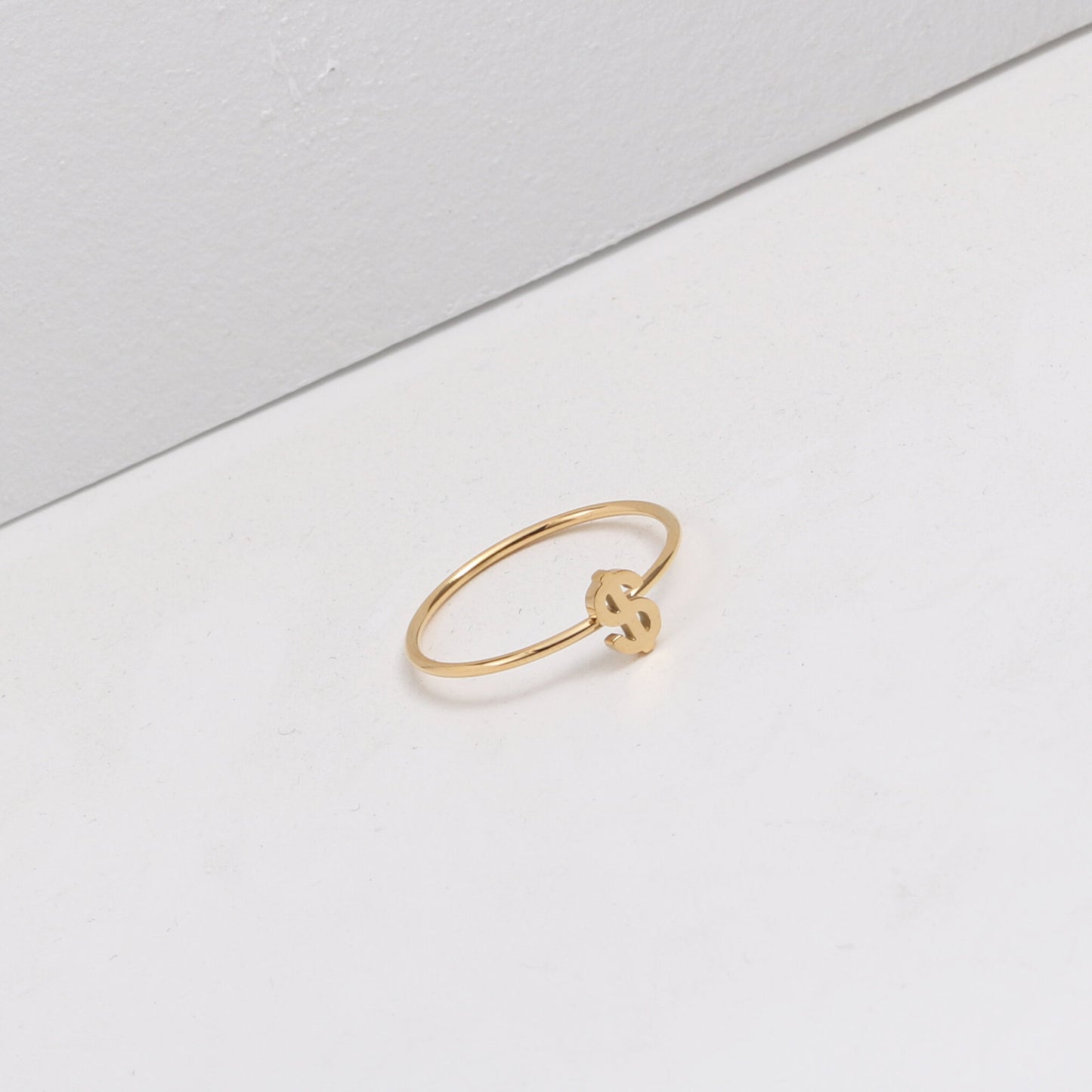 Womens Dollar Symbol Rings Titanium Steel Gold Plated Diamond Cut Fashions Jewellery Durable Elegant Accessory