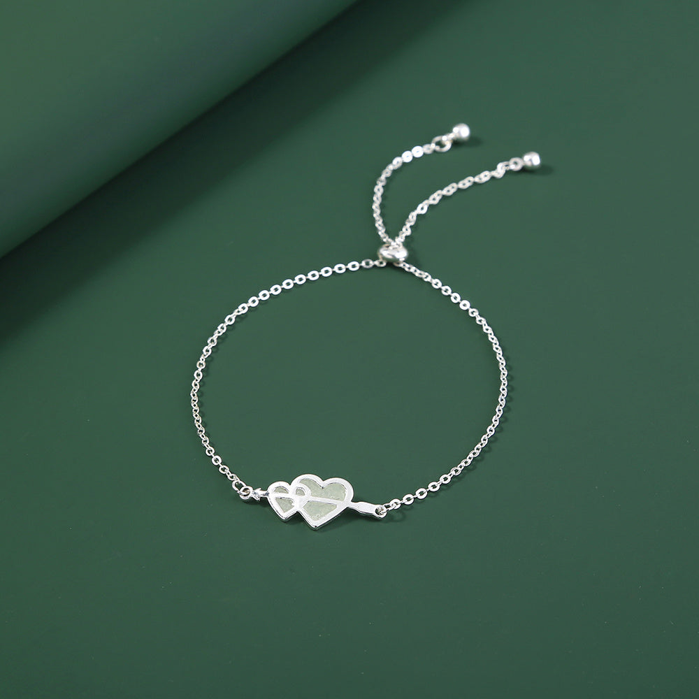 Couples Love Heart Bracelet Glows In The Dark Electroplated Silver Copper Finish Elegant Gift For Lovers Today