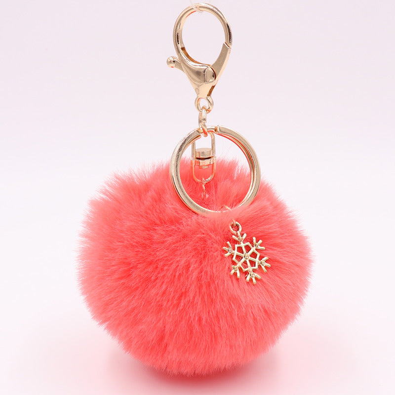 Plush Snowflake Keychain Winter Holiday Decoration Bag Pendant Alloy Keyring Fluffy Snow Ball Charm Gift Ideas
