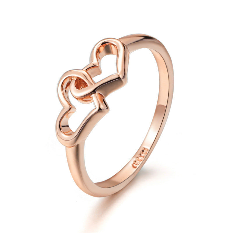 Double Heart Ring Platinum Plated Copper Inlaid Zircon Korean Fashion Jewelry Unisex Anniversary Ring Ring Ring