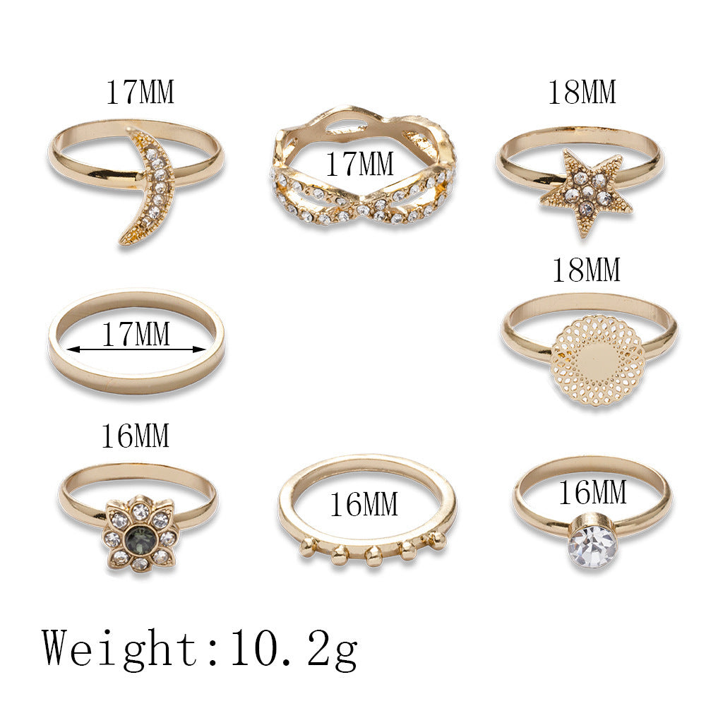 Womens Fashion Ring Star Sky Diamond Moon Design Alloy Electroplated Inlay Artificial Gemstones European Style