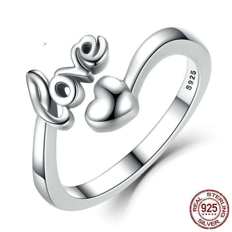 Sterling Silver Love Letter Ring for Women 925 Silver Oxidized Finish Ring Romantic Gift for Her Elegant Design Ring