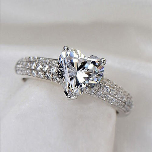 Heart Shaped Zircon Ring Gold Plated Copper Jewelry For Women Wedding Engagement Gift Elegant Dainty Brilliant Everyday