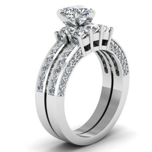 Heart Shaped Three Stone Ring With Round CZ Accents Zinc Alloy Jewelry For Women Wedding Gift And Anniversary Today