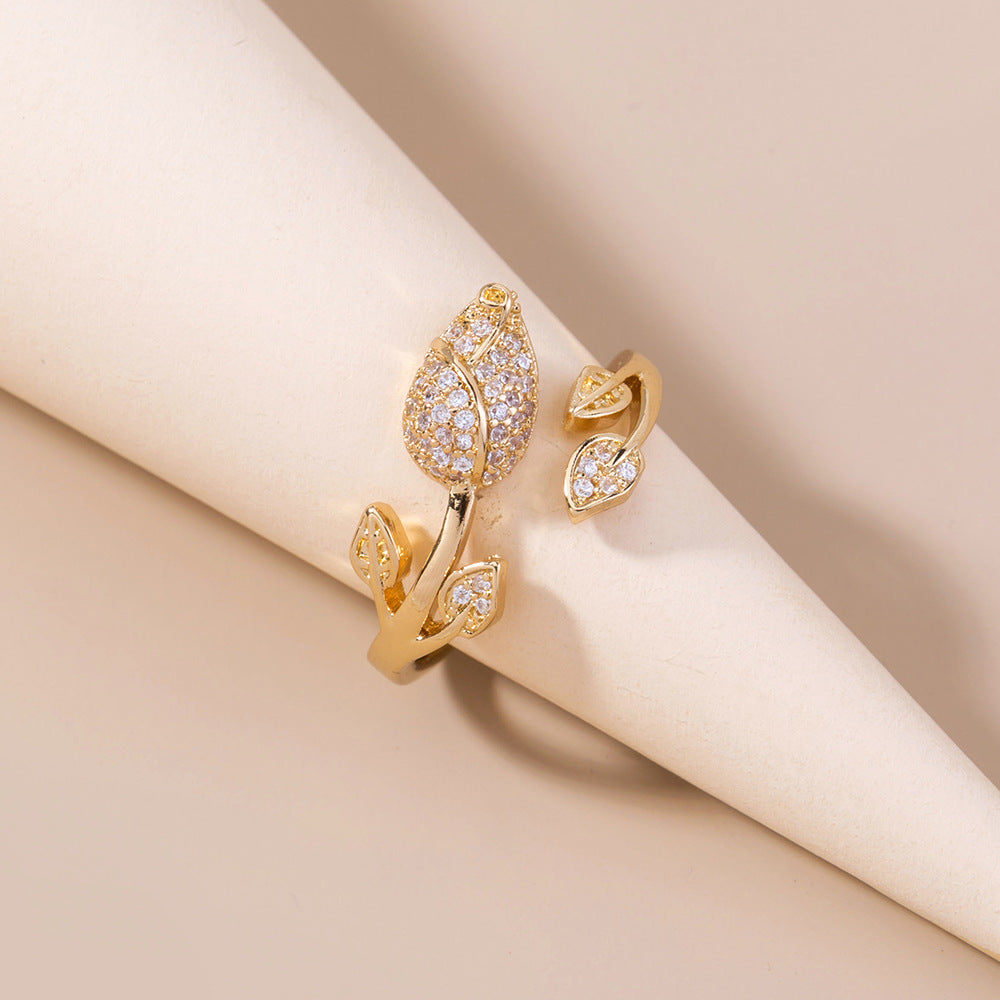 Unisex Copper Ring With Rose Zircon And Animal Zodiac Design Gold Electroplate 17mm Inner Adjustable Rings Fit