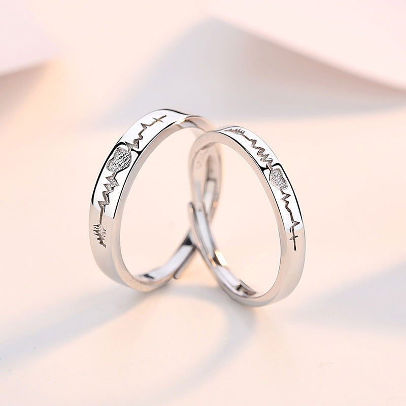 Heartbeat Couple Ring Sterling Silver Heart Shaped Matching Jewelry Gift For Him And Her Anniversary Gift Idea