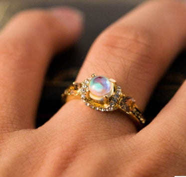 Womens Vintage Moonstone Ring Geometric Design Alloy Fashion Jewelry Celestial Statement Ring Vintage Inspired