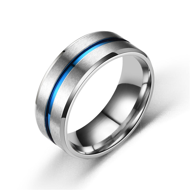 Unisex Stainless Steel Ring Two Tone Brushed Finish 8mm Band Anniversary Ring Fashion Jewelry Middle Slot Color