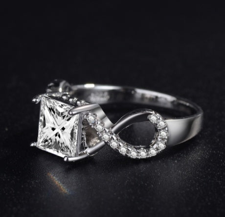 White Copper Ring With Zircon Inlay For Special Occasions