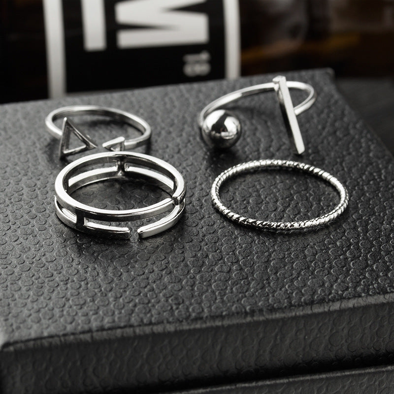 Unisex Rings Set Of 4 Geometric Alloy Adjustable Rings Individually Packed Electroplated Finish Everyday Simple