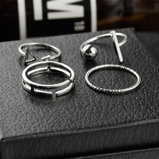 Unisex Rings Set Of 4 Geometric Alloy Adjustable Rings Individually Packed Electroplated Finish Everyday Simple