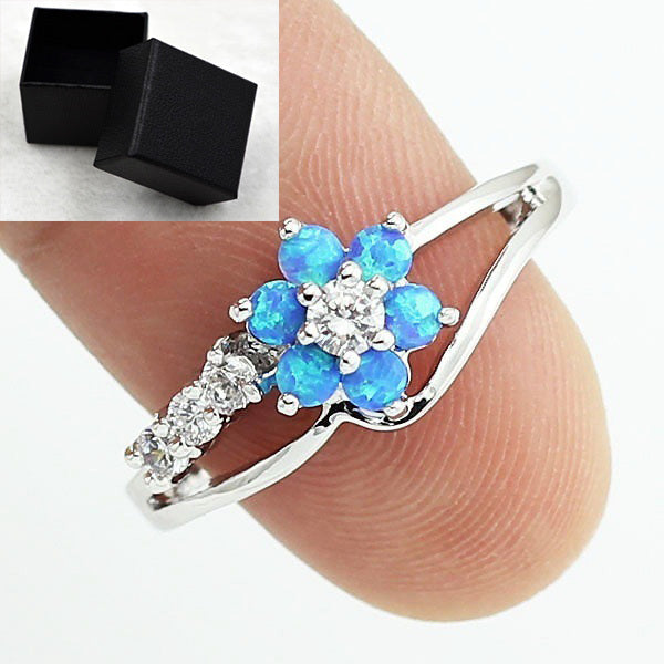 Womens Flower Opal Ring Gold Plated Zircon Jewelry Elegant