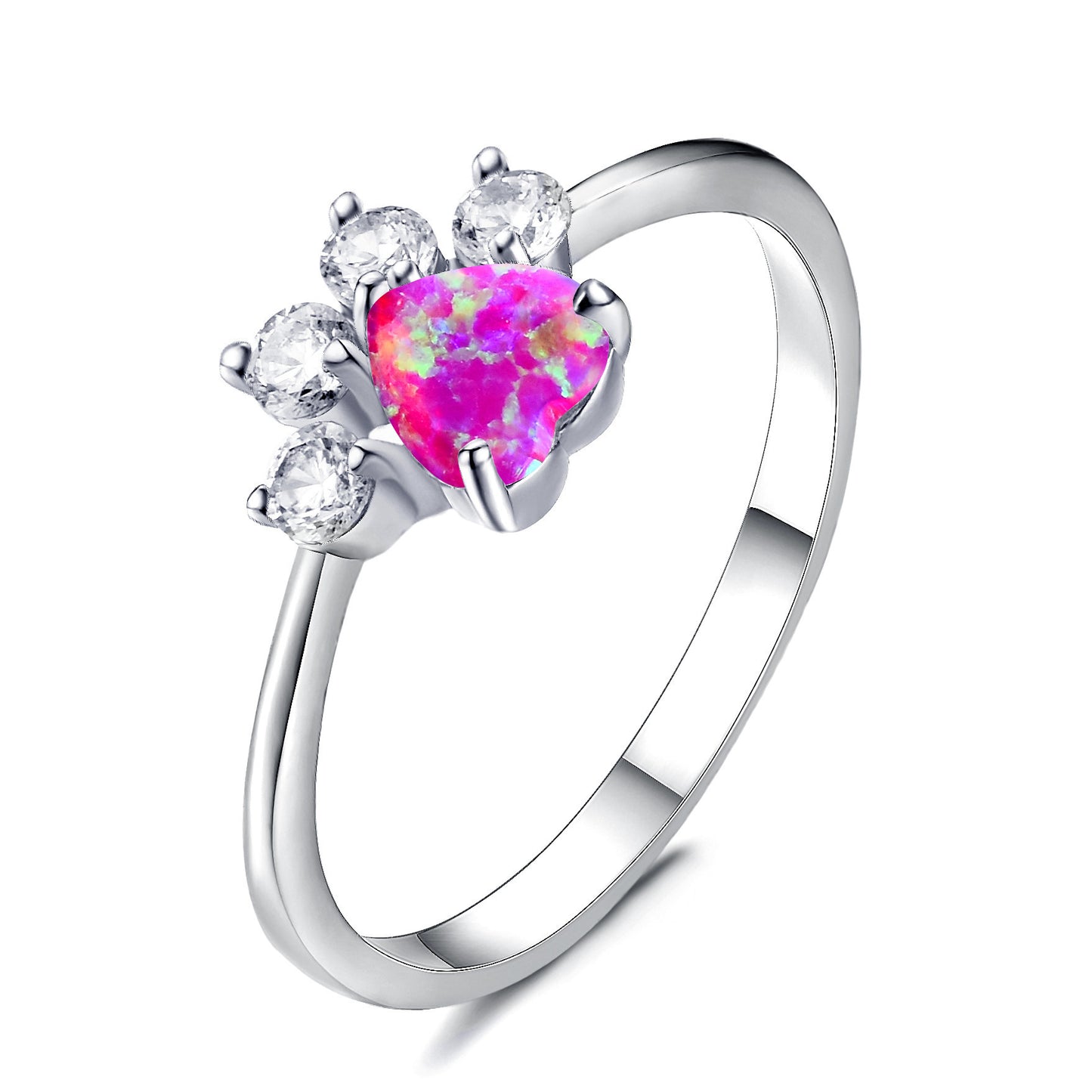 Rose Gold Footprint Heart Opal Ring For Women Gold Plated Inlay With Opal Centerstone And Colorful Sparkle Shine