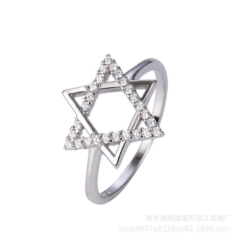 Women Sterling Silver Ring Hexagonal Design With Dotted Details Fashionable Elegant Band Ring For Women Classy