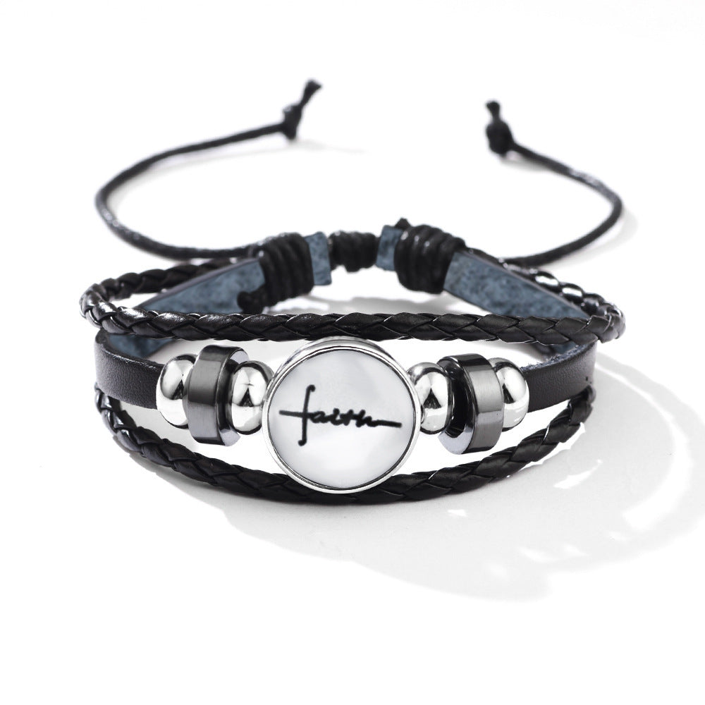 Unisex Woven Bracelet English Letter Buckle Material Material Fashion Jewelry English Leather Bracelet For Men