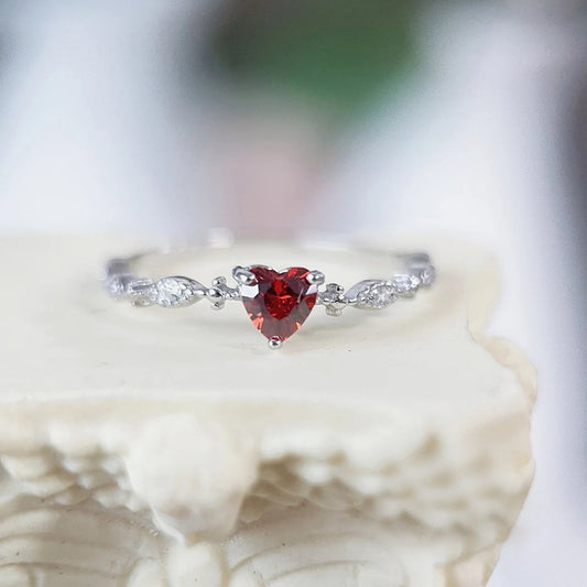 Heart Shape Alloy Ring With Zircon Inlays Love Ruby Accents
