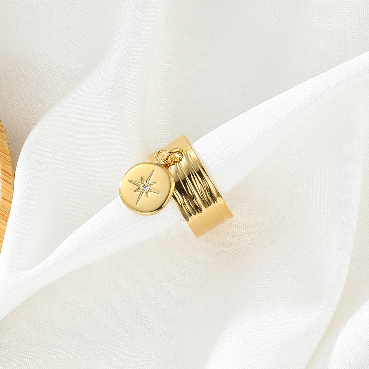 Six Point Star Zircon Ring Stainless Steel Gold Plated